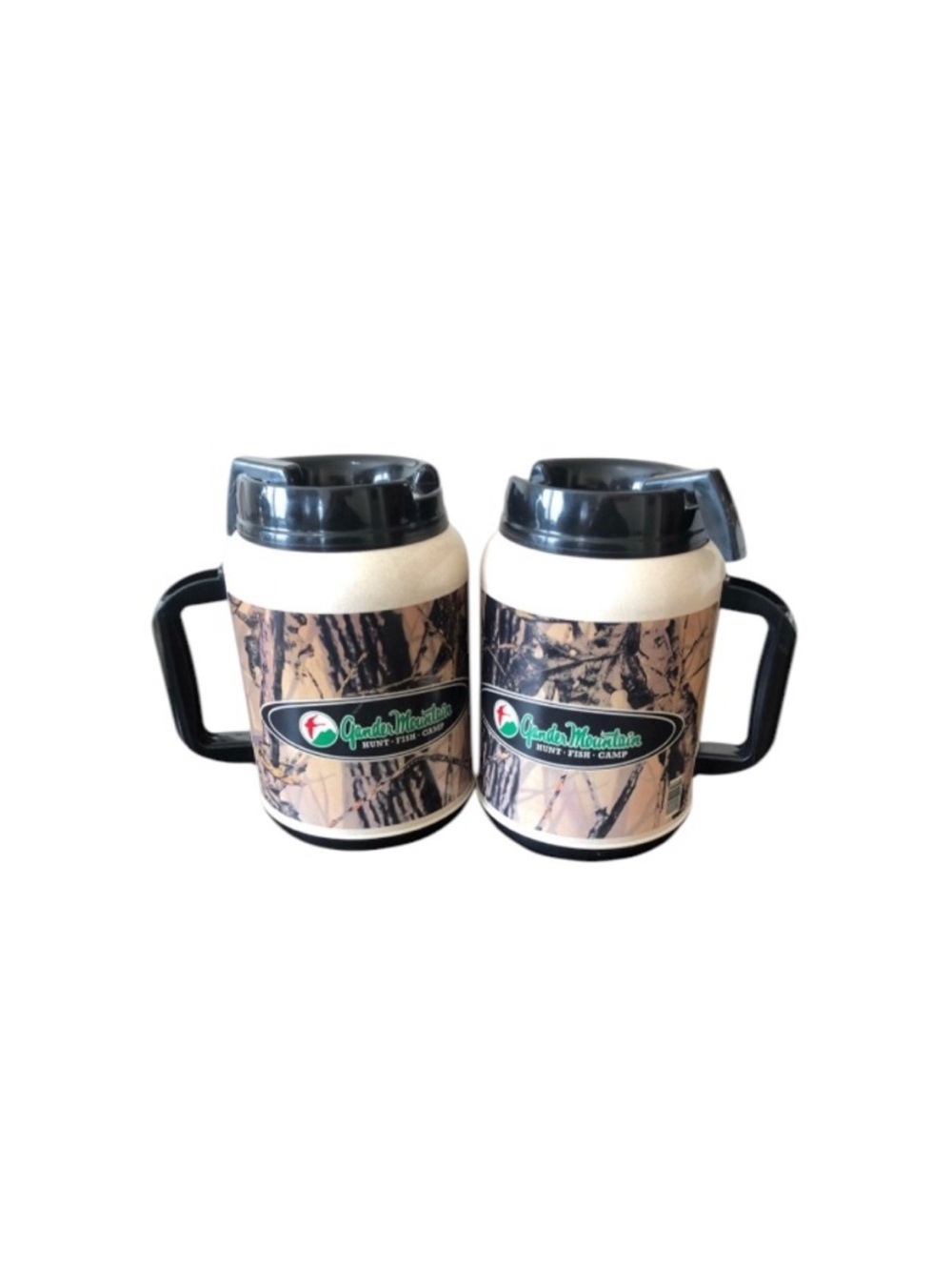 Gander Mountain Vntge Hunt Fish Collectible Camp 64oz Camo Mug Lid outdoors EUC